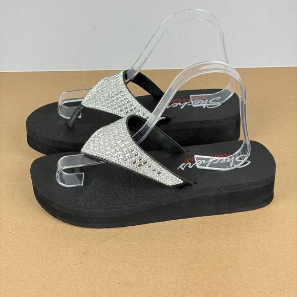 Skechers Cali Vinyasa Yoga Foam Platform Thong Sandals Womens 8 Jeweled Silver - Picture 10 of 10